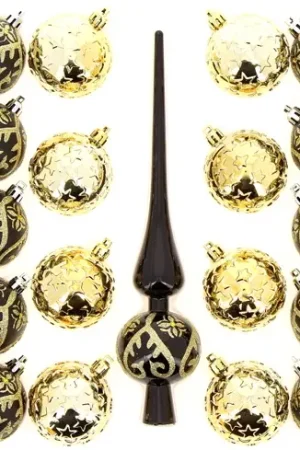 Paiement Sécurisé Boule de noel avec cimier Or Et Noir x 18 pièces