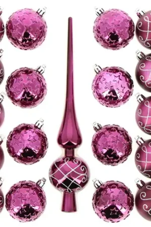 Boule de noel avec cimier Violet et Argent x 18 pièces Prix Choc