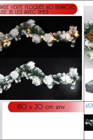 Jusqu'à Épuisement Des Stocks Guirlande floqué Verte & Lumineuse 1m80 25 Led