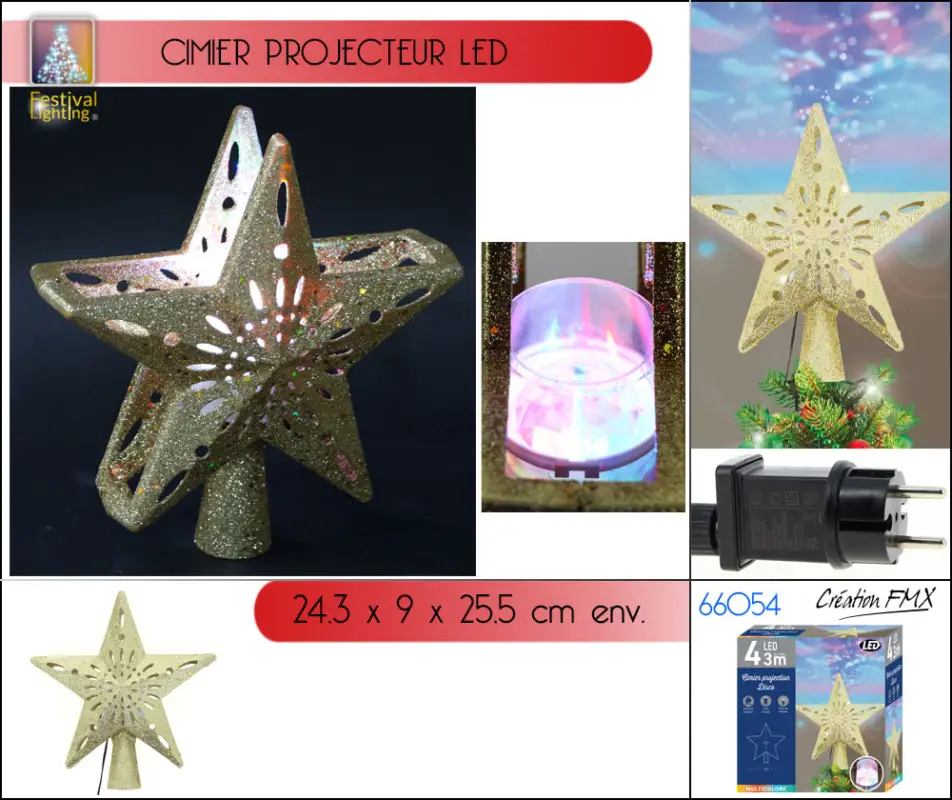 Cimier de sapin lumineux doré & projecteur Multicolore Meilleur Choix