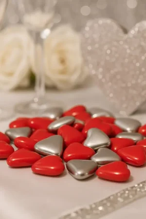 Dragées Coeur Chocolat Assorti Rouge Et Argent x 500gr Satisfait Ou Remboursé