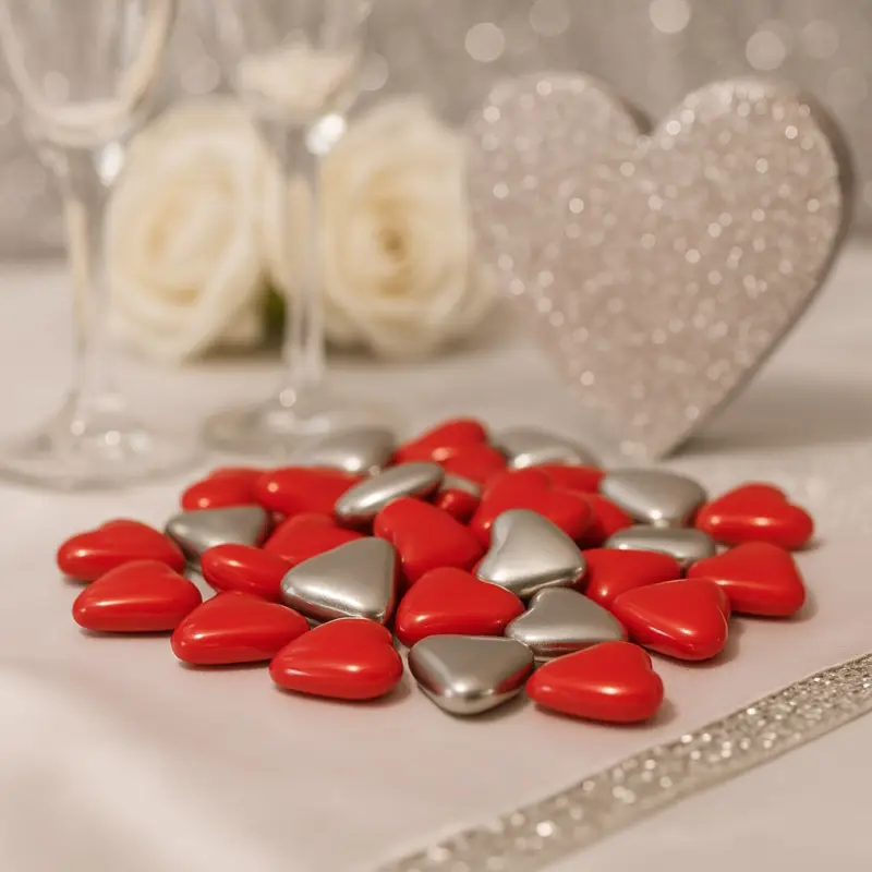 Dragées Coeur Chocolat Assorti Rouge Et Argent x 500gr Satisfait Ou Remboursé