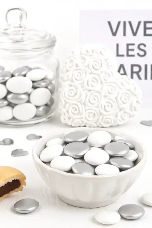 Offre Du Jour Dragees au chocolat confetti Blanc et Argent