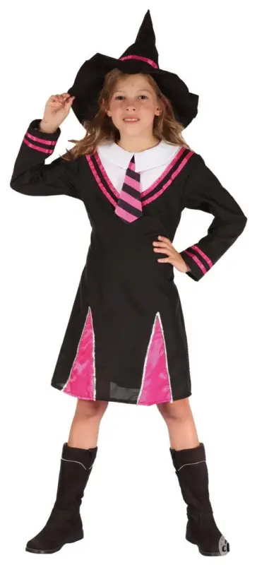 Déguisement Enfant Sorcière Noir Rose 5/6 Ans Certifié