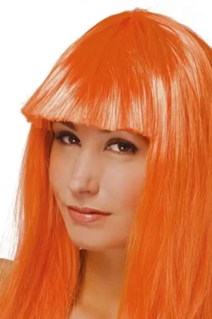Vente Directe Perruque Mi-Longue avec Frange Orange