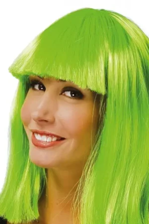 Perruque Mi-Longue avec Frange Vert Fluo Commande En Gros
