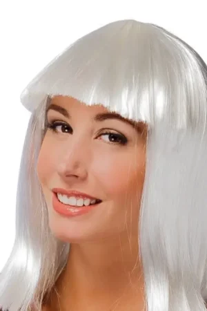 Perruque Mi-Longue avec Frange Blanche Acheter Direct