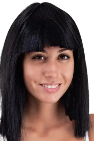 Perruque Mi-Longue avec Frange Noire Top Vente