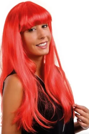 Produit De Marque Perruque Longue & Raide avec Frange Rouge