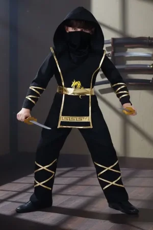 Déguisement Garçon Ninja Noir et Or 7/9 Ans Usine Directe