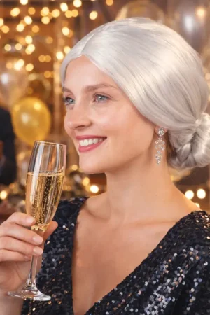 Perruque Chignon en Gris Promotion Saisonnière