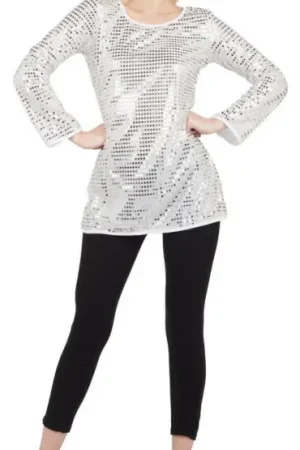 Vente Flash Déguisement Femme Tunique Sequin Argent S/M