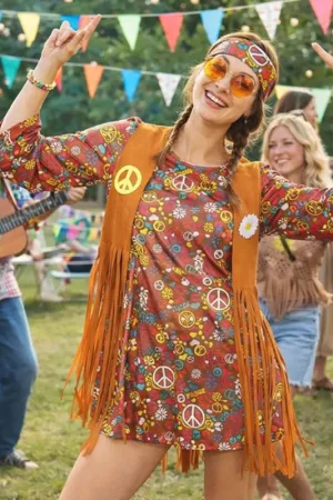 Réduction Déguisement Femme Hippie Robe Marron L/XL