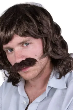 Perruque Brune Années 70 et Moustache Prix Promo