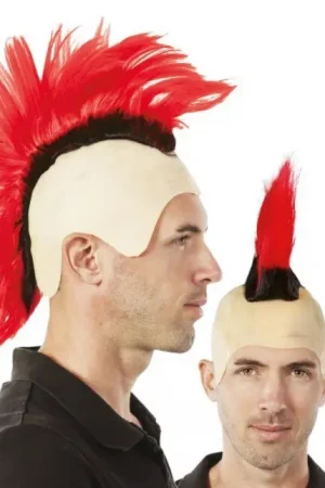 Bon Plan Perruque Crête de Punk Rouge et Noir