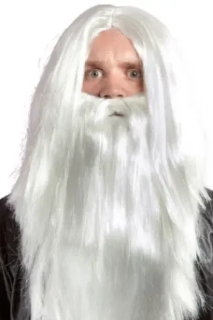 Perruque et Barbe de Mage Blanc Acheter Direct