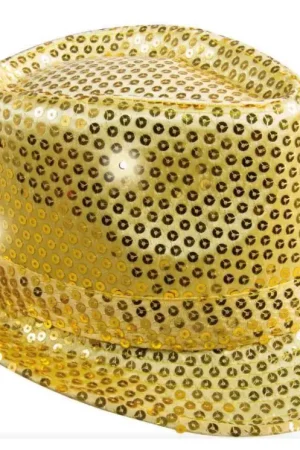 Chapeau Borsalino Lumineux à Sequins Or Expédié Aujourd'hui