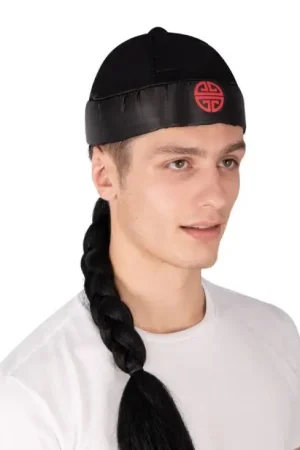 Bonnet Chinois avec Tresse Noir Paiement Sécurisé