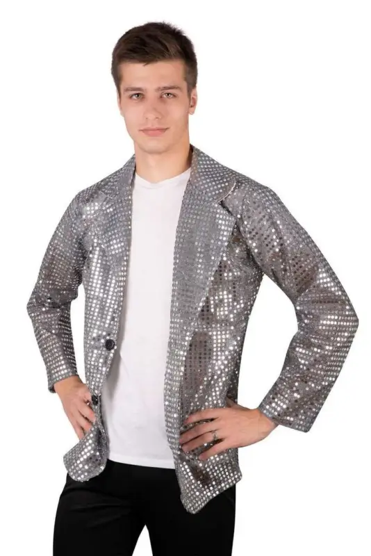 Haute Qualité Veste a sequins adulte Argent S/M