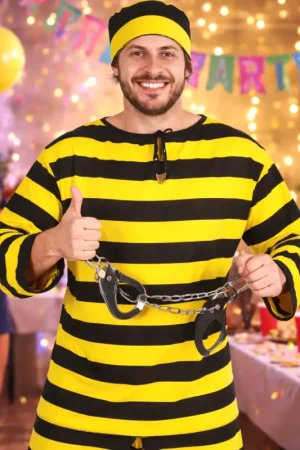 Meilleure Vente Déguisement Homme Prisonnier Noir et Jaune L/XL