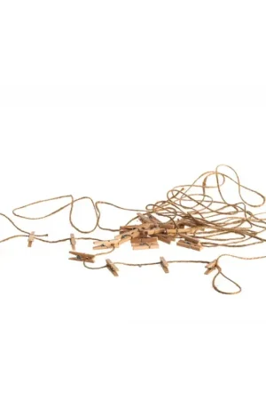 Soldes Guirlande jute avec 30 pinces en bois naturel