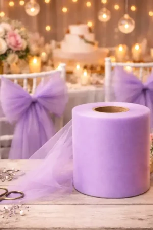 Vente Flash Tulle Parme 20cm x 100m pour 40 noeuds de chaise
