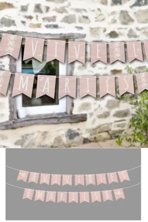 Promotion Saisonnière Guirlande Vive les Mariés Bois de rose