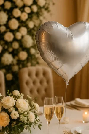 5 Ballons gonflables Nacrés Coeur Argent 28cm Expédié Aujourd'hui