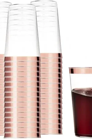 Verre en plastique cristal liseré Rose gold x 10 pièces Commande En Gros