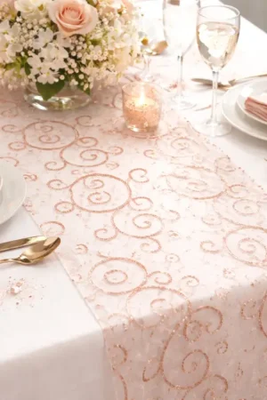Acheter En Ligne Chemin de table en organza arabesque Rose gold