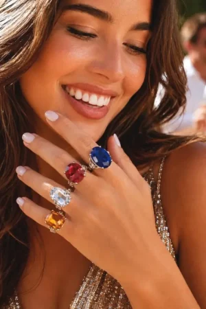 Bague Fausse Pierre Précieuse Couleur et Forme Aléatoire Remise