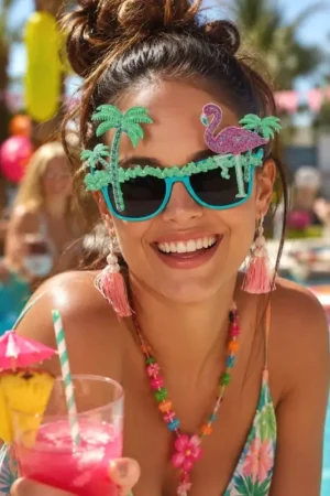 Quantité Limitée Lunettes Tropical Palmier et Flamant Rose