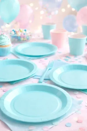 Soldes Assiette carton Bleu Ciel ronde 23 cm x 10 pièces