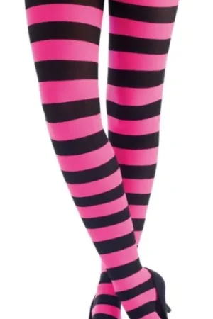 Collant Opaque Rayé Noir et Rose Fluo Paiement Sécurisé