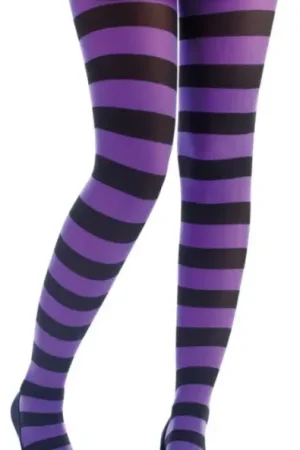 Nouvelle Collection Collant Opaque Rayé Noir et Violet
