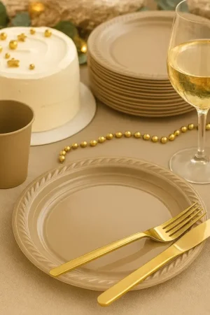 Usine Directe 20 assiettes plastique Taupe 22cm