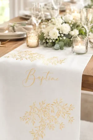 Chemin de table Baptême Liseré Végétal Or Vente Flash