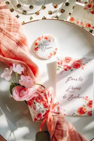 Rond de serviette Fleuri Rose x 4 pièces Achat Immédiat