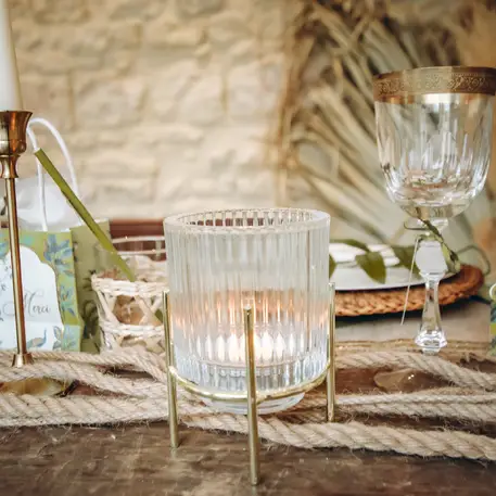 Bougeoir en verre Blilye en verre ciselé Or Soldes