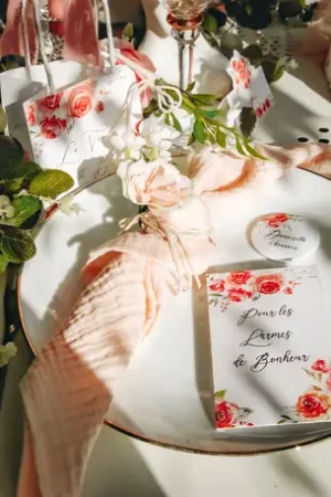 4 Serviettes de table en gaze de coton Vieux Rose Expédition Rapide