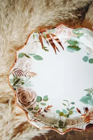 8 Assiettes en carton Peony vegetal Rose gold Achetez Aujourd'hui