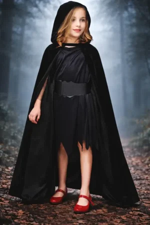 Seulement Aujourd'hui Cape Velours avec Capuche Noir 100 cm