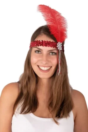 Bandeau Charleston à Sequins Grande Plume Rouge Offre Du Jour