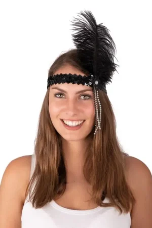 Satisfait Ou Remboursé Bandeau Charleston à Sequins Grande Plume Noir
