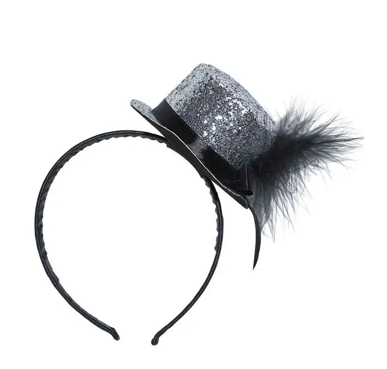Serre-Tête Mini Chapeau Paillettes Argent Commande En Gros