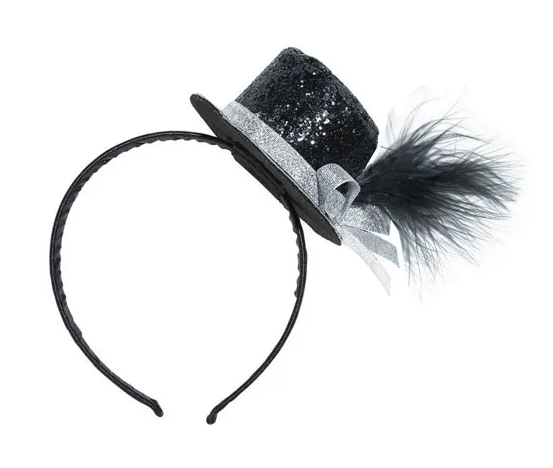 Serre-Tête Mini Chapeau Paillettes Noir Nouvelle Collection