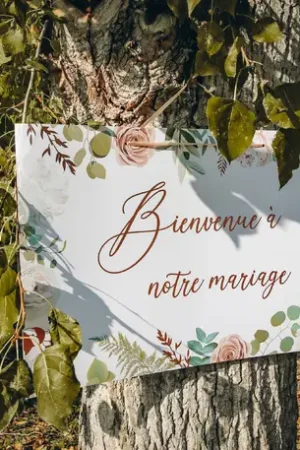 Pancarte Bienvenue a notre Mariage Peony Vegetal Certifié