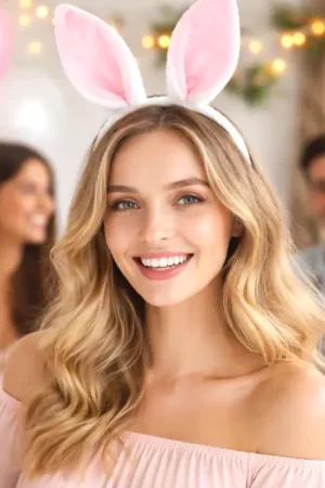 Achat Immédiat Serre-Tête Oreilles de Lapin Rose et Blanc