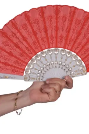 Haute Qualité Éventail Brodé Rouge 45 cm