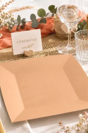 Assiette carrée en carton Corail 23cm x 10 pièces Prix Réduit